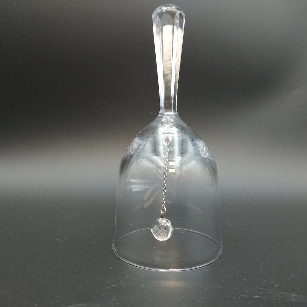 Vintage Crystal Hand Bell Clear Glass Dinner Bell Faceted Handle Table Bell